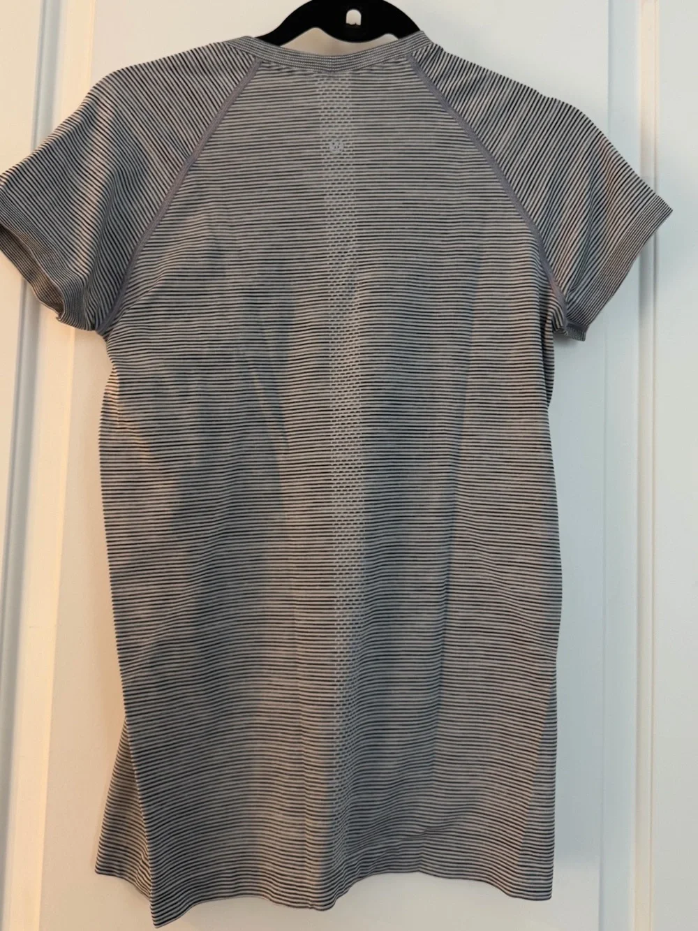 lululemon short sleeve swiftly tech crew in navy and white stripes